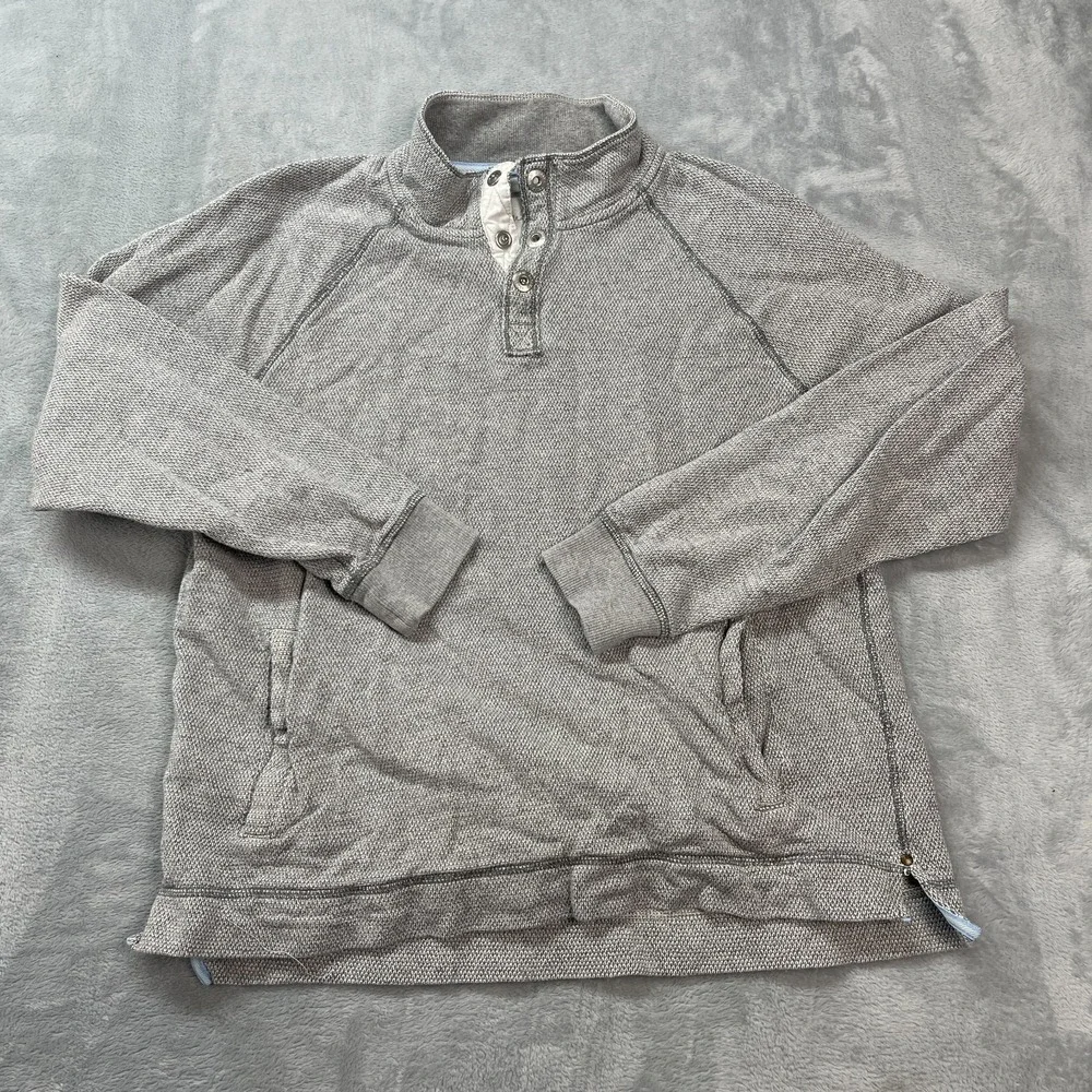 Tommy Bahama Sweatshirt Mens Medium Gray Long Sleeve Metal 1/4 Snap Pullover - Picture 1 of 7